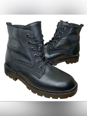 Pajar Black Leather Winter Boots Genuine Shearling Lined Sz Men 7.5/Women 9.5